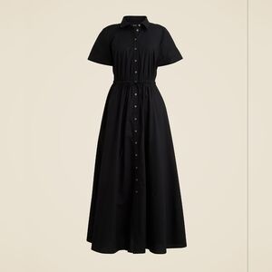 NWT!! J. CREW Cerise Shirtdress Cotton Poplin Solid Black Midi Shirt Dress